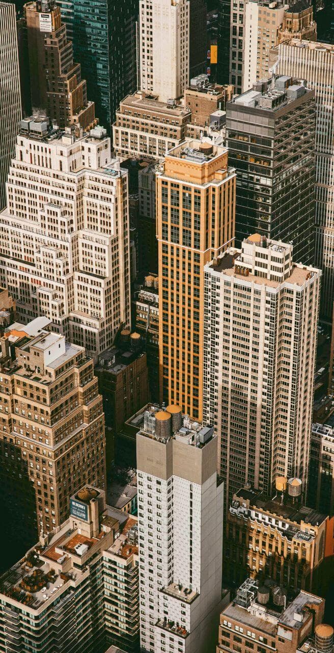 Vue aérienne dense des gratte-ciels et toits de New York, États-Unis